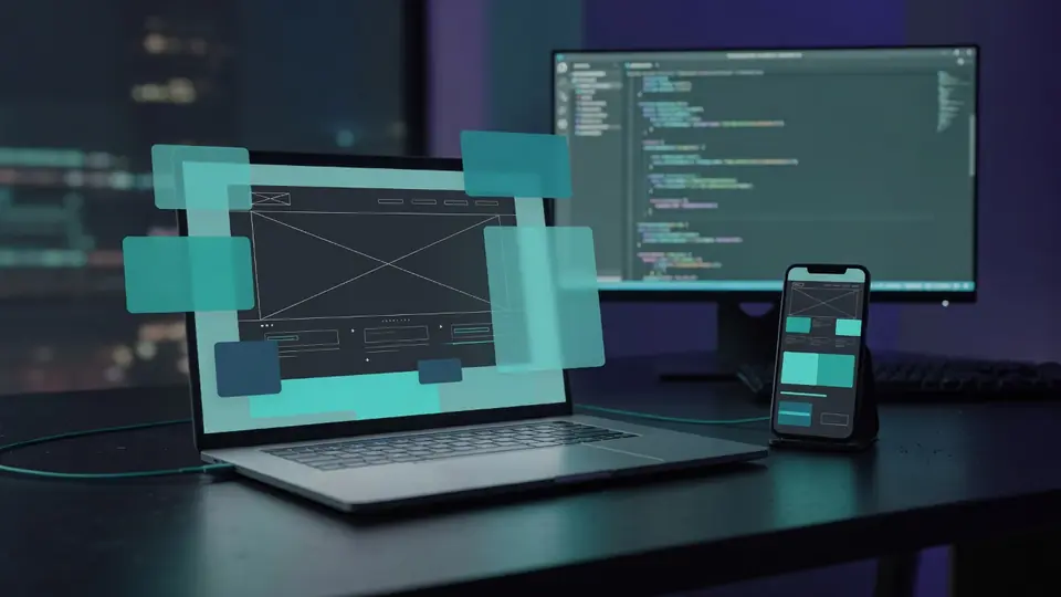 Laptop and phone showing a website layout in progress